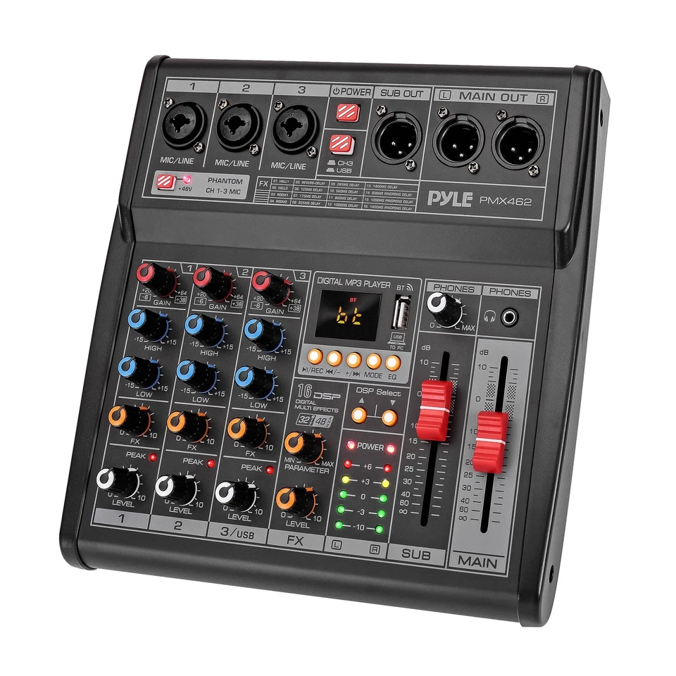3 Channel DJ Mixer Audio Interface with 16 Effects USB Phantom Power EQ Controls - Image 1 of 4