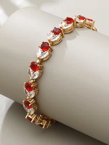 14Ct Round Cut Lab Created Red Ruby Tennis Women Bracelet 14K Yellow Gold Plated - Picture 1 of 9