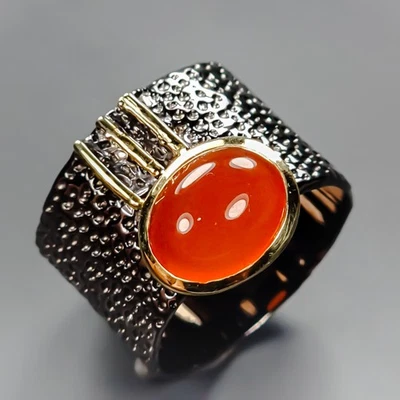 Anillo Hecho a Mano Anillo Cornalina Natural Plata de Ley 925 Talla 9/R433932 Foto 1 de 4