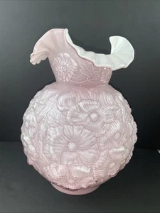Fenton Poppy Cassed Glass Lavender Pink Rose Satin Pink Ball Shaped Globe GWTW - Picture 1 of 17