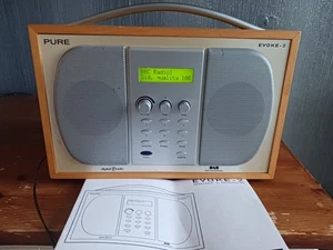 Pure Evoke 2 DAB FM Digital Radio Wood Stereo Speakers PSU Manual Tested Working - Picture 1 of 16