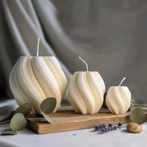 3er Set Wellenkerzen (L+M+S) - Handgemachte Sojawachskerze - Deko für Wohnzimmer - Bild 1 von 15