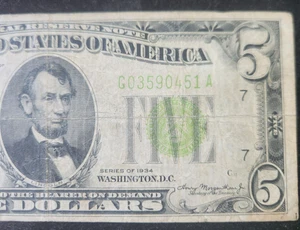 1934 $5 Federal Reserve Note - Chicago District - Picture 1 of 7