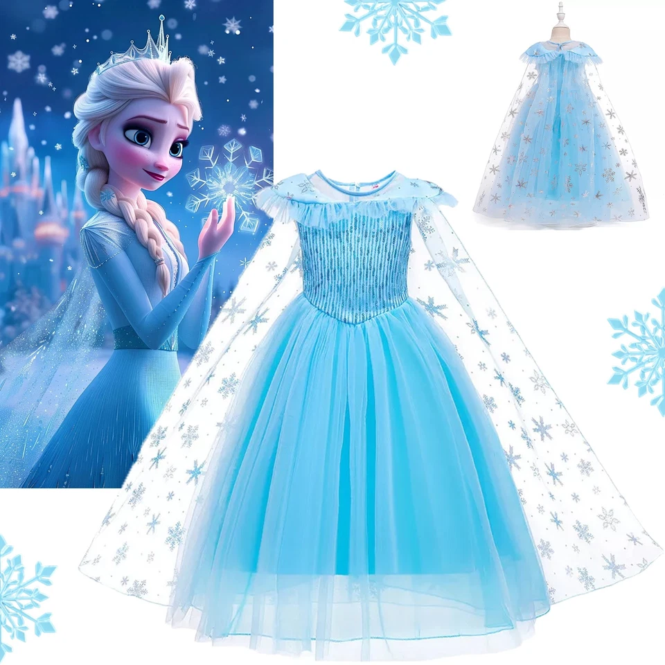 Girls Frozen Elsa Costume Blue Sparkly Princess Dress for Birthday ChristmasGift - Image 1 of 4