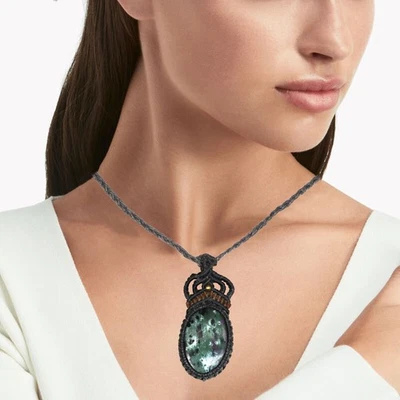 Handmade Ruby Zoisite Macrame Thread Gemstone Jewelry 20-36''Ad Necklace - Image 1 of 4