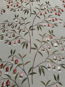 Sanderson Curtain Fabric 'CHINESE LANTERN EMBROIDERY' 1.4 METRES  MINT/APRICOT - Picture 1 of 11