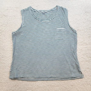 Madewell Coastal Tank Top L Blue White Striped Scoop Neck Pocket Soft Stretch - Picture 1 of 8