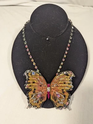 Betsey Johnson Lucite Huge Rhinestone Butterfly Necklace Rare - EUC - Image 1 of 4