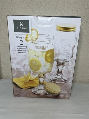 Gibson Mason Jar Wine Glasses 17oz Goblets Glass Set of 2 - Image 1 of 2