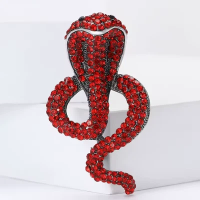 万圣节复古银色眼镜蛇胸针水晶哥特式服装珠宝首饰 GIF — 第 1/4 张图片