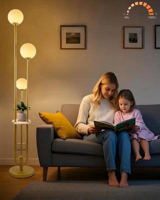 Lámpara de pie dorada regulable 63 pulgadas con estante lámparas de pie de mediados de siglo con 3000... Foto 1 de 4