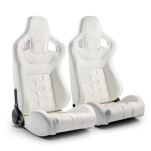 White PVC Reclinable Pure Series Racing Seats Pair W/Slider Left/Right - Picture 1 of 10