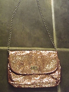NEW NEXT PINK ROSE GLITTER SHOULDER BAG EVENING  PARTY WEDDING CLUTCH BAG   - Picture 1 of 3