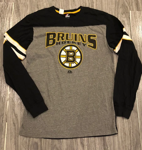 NHL MAJESTIC BOSTON BRUINS HOCKEY GRAY LONG SLEEVE SHIRT MEN'S SIZE MEDIUM Cover