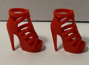 BARBIE HEELS RED STRAPPY HEARTS FRONT OPEN-TOE FASHION STYLE CUTE DOLL SHOES - Picture 1 of 4