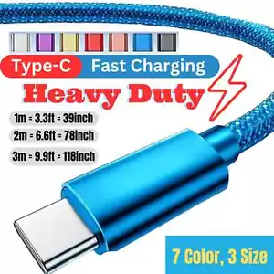 HeavyDuty USB Type C Charging Cable Braided Phone Fast Charger Lead Long 1/2m 3m - Picture 1 of 53