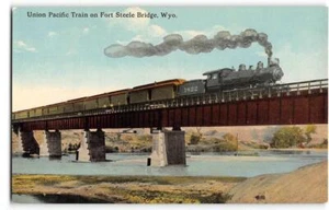 Union Pacific Railroad Train FORT STEELE BRIDGE Wyoming década de 1910 postal de colección - Imagen 1 de 2
