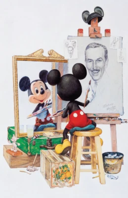 Póster estilo Walt Disney Norman Rockwell pintura Mickey Mouse SIN BRILLANTE Foto 1 de 4