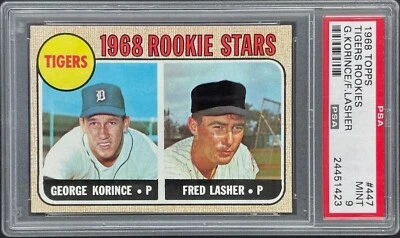 1968 Topps #447 Tigers Rookies G.Korince/F.Lasher PSA 9 MT Scarce, Only 3 Higher - Image 1 of 3