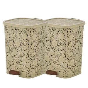 Superio Pattumiere Piccole Step-on con Coperchio 6 Qt. Disegno in pizzo beige (confezione da 2) - Foto 1 di 5