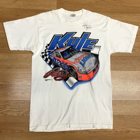 Vintage 1995 NASCAR Kyle Petty Coors Light Racing T-Shirt Men's Size L Autograph Cover