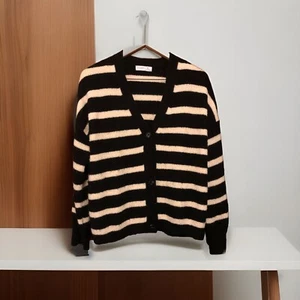 Primark Cares wool black & white striped thick button-up cardigan sweater Small - Picture 1 of 6