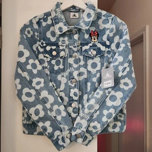 NEW Disney Girls Size 12 Minnie Mouse Denim Jean Jacket Floral Blue Women's XS - Picture 1 of 9