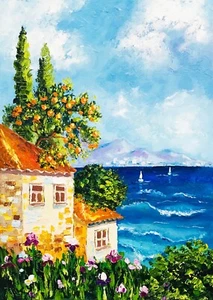 "Original Italien Gemälde mediterrane Wohnkultur Meereslandschaft Wandkunst 14 x 10" - Bild 1 von 11
