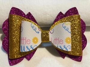 EASTER 3 LAYERED HAIR BOWS, MULTICOLOR WITH LITTLE MISS, 4" X 3", HOMEMADE - Picture 1 of 3