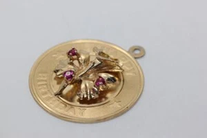 VINTAGE 14k GOLD HAPPY BIRTHDAY ORCHID FLOWER CHARM BRACELET PENDANT - Picture 1 of 1