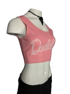 24HRS SEXY CUTE DADDY PAILLETTEN SCHULMÄDCHEN PARTY Barbie DISCO CYBER PINK CROP TOP - Bild 1 von 7