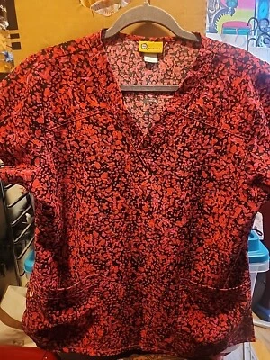 WONDERWINK LARGE RED ABSTRACT SCRUB TOP! MEDICAL DENTAL VET TECH 😷👌 - Image 1 of 4