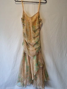 Imoda Chiffon Peach Floral Ruched Layered Casual Silk Dress Size 14 - Bild 1 von 14