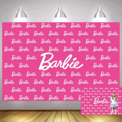 Pink Barbie Backdrop Princess Girls Birthday Party Photo Background Home Banner - Image 1 of 4