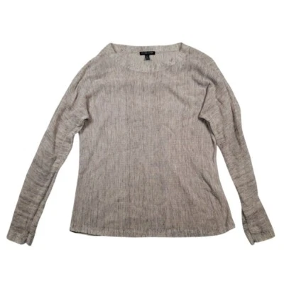 Eileen Fisher Linen Blend Long Sleeve Knit Top Sz Petite PP Beige Tan - Image 1 of 4