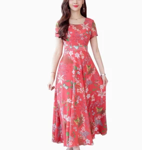 Abiti da festa prendisole maxi abito girocollo stampa floreale abito lungo elegante - Foto 1 di 10