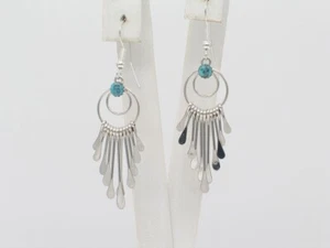 Navajo Handmade Sterling Silver & Turquoise Dangle Earrings - Picture 1 of 8