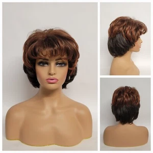 NATURAL WAVY BOB DAILY RETRO WIG TWOTONE BROWN COOPER - KANEKALON JAPAN ORIGIN - Picture 1 of 12