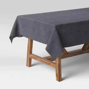 ⚡Threshold 100% Cotton Solid Blue Chambray Tablecloth 104" x 60" Rectangle shape - Picture 1 of 3