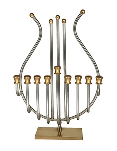 Lidar Menorah Israel Silver and 24K Gold Plated Hand Crafted Hanukkah - Picture 1 of 9