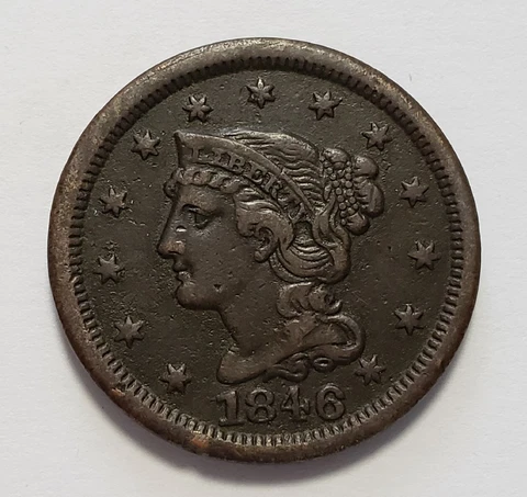 1846 1c Braided Hair Large Cent - XF/AU Deep Color - SKU-Y5461 Cover