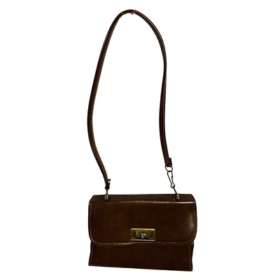 60s Brown Retro Flap Crossbody Patent Handbag Adjustable Strap Purse Organizer - Image 1 of 4