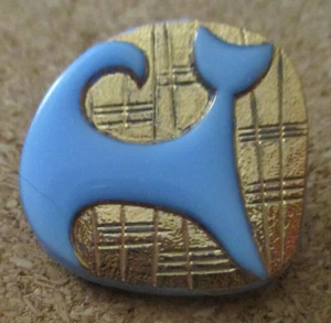 1 - Czech Glass Art Deco Blue Cat with Gold Background-Blue Button #24 24.46mm - Picture 1 of 3