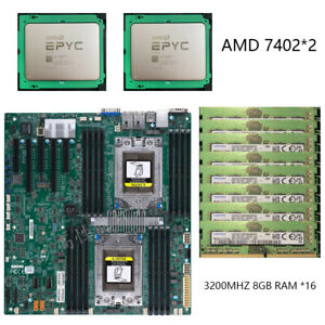 Supermicro H11DSI-NT Motherboard + 2* AMD EPYC 7402 + 16*8GB RAM 3200MHZ