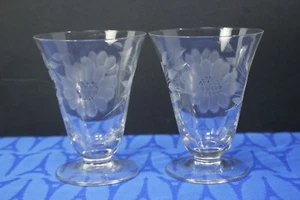 Hughes CORNFLOWER Two 4 oz. Footed Juice Glasses,  Optic, 3 5/8" EXC! - Bild 1 von 4