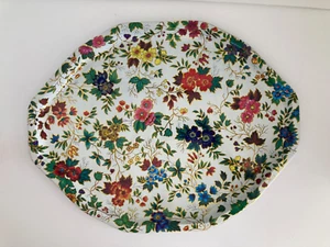 Daher Decorated Ware Metal Tray Serving Platter England Flowers Floral Gold EUC - Picture 1 of 12