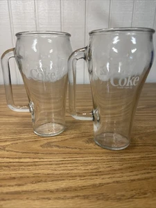 2 Vintage Coca Cola Clear Glass with Handle Libbey Canada Mug Enjoy Coke 16 Oz. - Picture 1 of 8