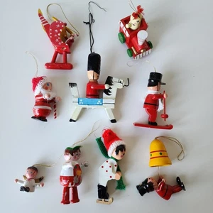 Vintage Wooden Christmas Ornaments Toy Soldier Horse Santa Angel Painted Wood - Picture 1 of 21