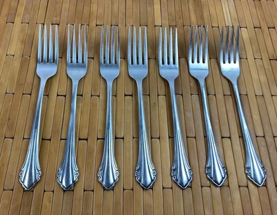 Set Of 7 Stainless DINNER FORKS Rogers Oneida  BITTERSWEET REPOSE   7-1/4" - Image 1 of 4