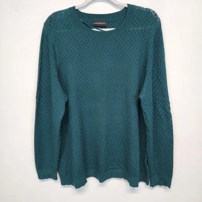 Suéter de malha Lane Bryant crochê tamanho 18/20 verde gola redonda leve pulôver - Imagem 1 de 4